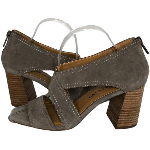Lucky Brand Suede Strap Sandals Zip Heel Taupe Size 6 - Picture 1 of 8